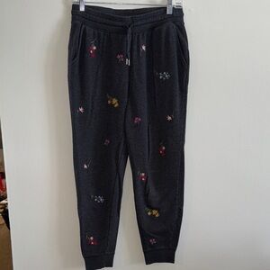 Gray Joggers with Floral embroidery
